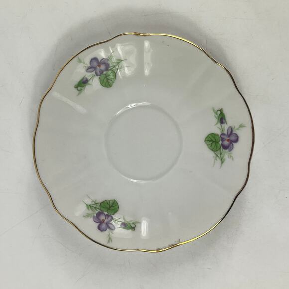 Vtg Inarco Japan Saucer Purple Violets Gold Trim E-5490 Floral Scalloped Edge - Picture 1 of 8